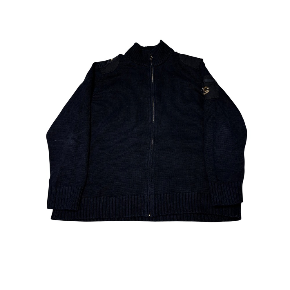 Lauren Ralph Lauren Navy Blue Cotton Full Zip Mock Neck Sweater 2X